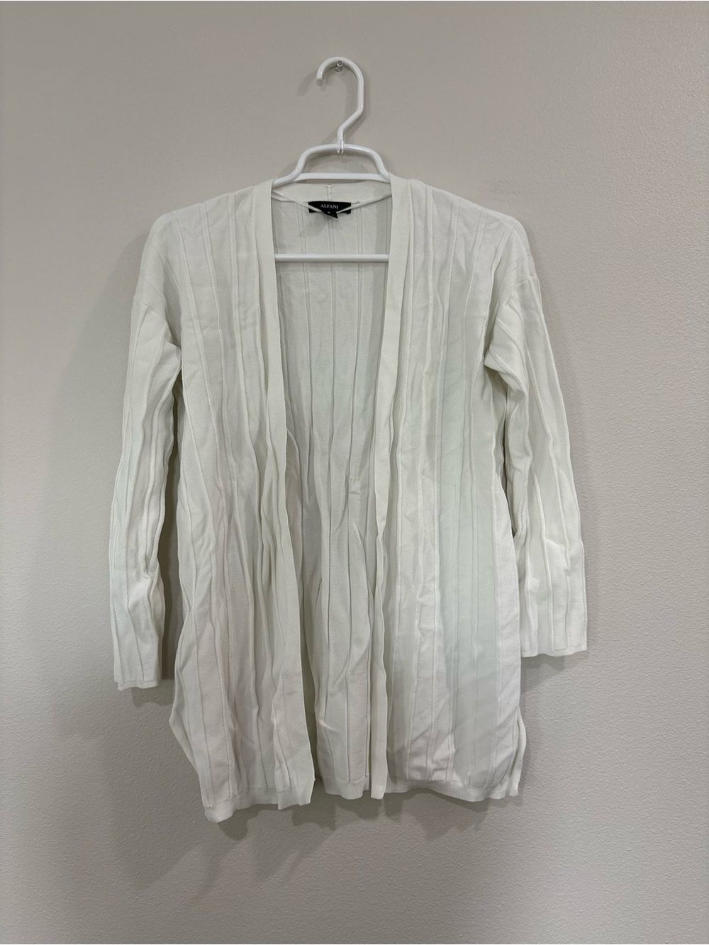 Alfani White Open-Front Ribbed Cardigan